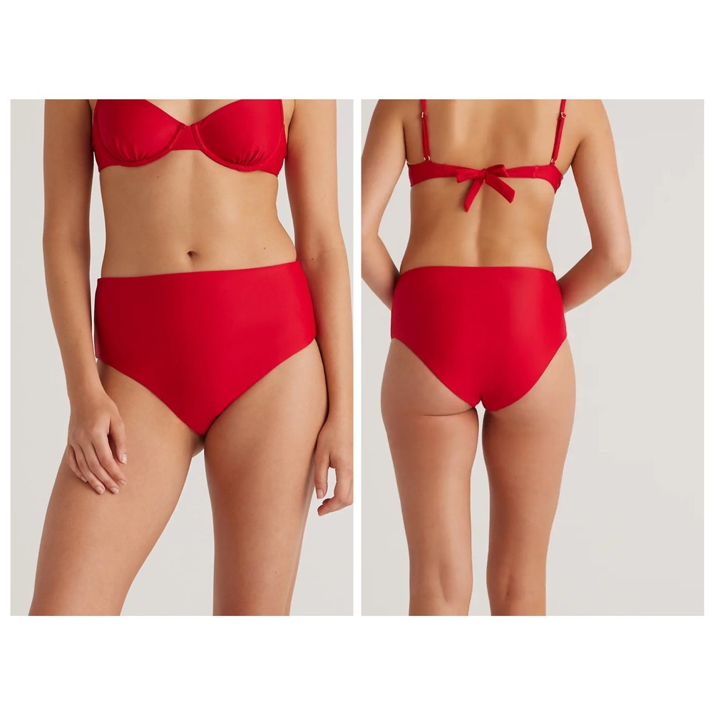 Quince Italian High Rise Bikini Bottoms Women Medium Cherry Red High-Waisted